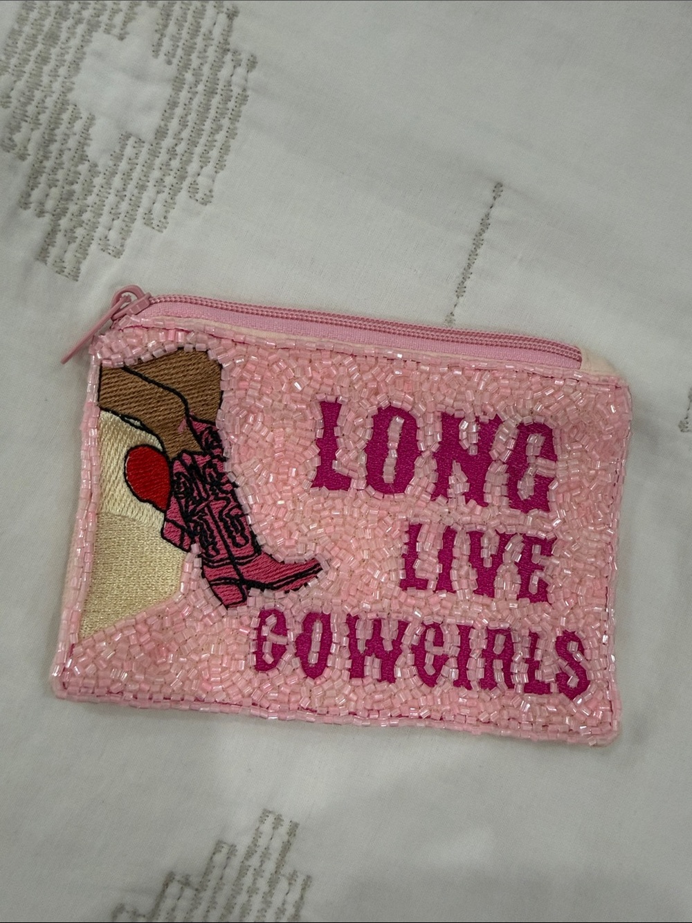 Long Live Cowgirls Beaded Pink Zip Pouch